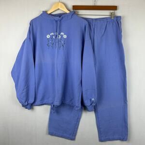 WEK Two Piece Sweatsuit Vintage Floral Outift Blue 90s Women's Size L/XL